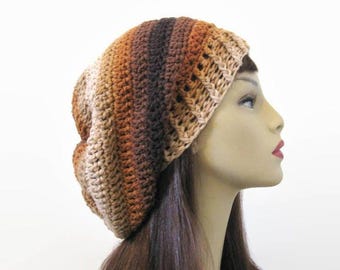 Brown Slouch Hat Dark Brown Beanie Brown Striped Crochet Slouchy Hat Brown Slouch knit Tam Slouchy Brown Beanie Dark Brown Hat Slouch Beanie