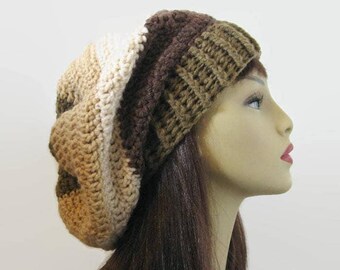 Crochet Slouchy Hat Brown Slouch Hat Dark Brown Beanie Brown Striped Brown Slouch knit Tam Slouchy Brown Beanie Dark Brown Hat Slouch Beanie