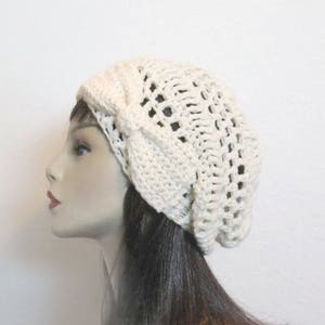 Cream Slouch Hat with Bow Cream Beanie with Bow Ivory Slouch Hat Off White Beanie Cream Slouchy Beret  with Bow Crochet Women's hat