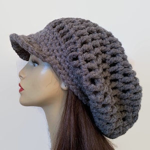 Gray rasta hat Crochet newsboy hat dreadlocks hat  Knit newsboy Cap Oversized Hat Newsboy Hat Slouch Cap with Visor Adult Newsboy Cap