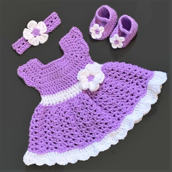 Purple Crochet Baby Dress Set Newborn Baby Dress Lavender Baby | Etsy