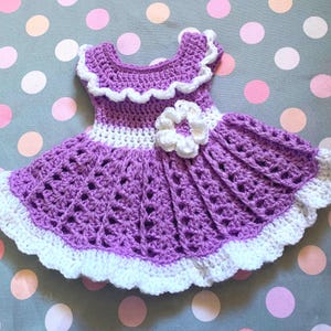 Purple Crochet Baby Girl Dress Set Newborn Baby Dress Lilac Baby DressToddler Dress Knit Dress  Lavender White Baby Girl Dress