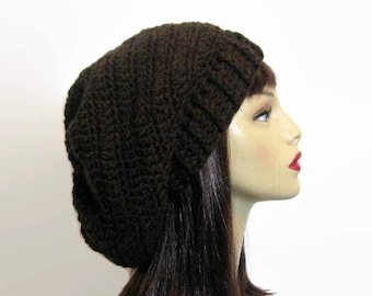 Brown Slouch Hat Dark Brown Beanie Chocolate Crochet Women's hat Brown Slouch knit Tam Slouchy Brown Beanie Dark Brown Hat Slouch Beanie
