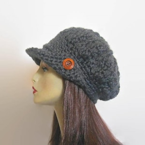 Crochet newsboy hat Gray Crochet newsboy Cap Slouchy Newsboy Slouch Knit newsboy Cap with Visor Adult Newsboy Cap Charcoal Newsboy Visor hat