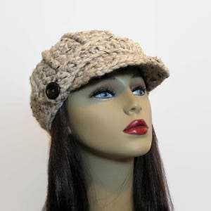 Crochet Newsboy Hat Crochet Hat with Visor Adult Oatmeal Newsboy Knit Hat Beige Beanie Cream Crochet Hat with Visor Tweed Newsboy Cream Hat image 2