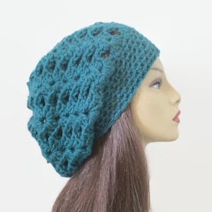 Blue Slouchy hat Teal Slouch Beanie Teal Crochet Hat  crochet women's hat  Slouchy Beret Turquoise Slouchy Hat Turquoise Knit Slouch Hat