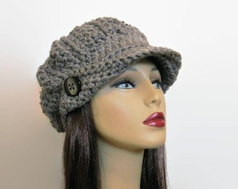 Gray Newsboy Hat gray visor Cap with Visor Lightweight Newsboy Tweed Knit Newsboy Hat Gray Tweed Newsboy Hat with Visor and Button Tweed Cap