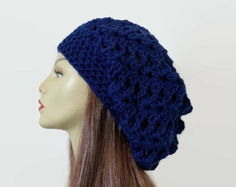 Blue Knit Beanie Blue Slouchy Hat Knit Slouch Beanie  Crochet women's hat Blue Slouch Beret  Slouch Tam Blue slouchy Beret  Crochet Hat