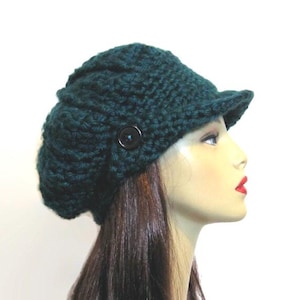 Gorro de repartidor de periódicos de crochet Gorro de repartidor de periódicos holgado de crochet en color verde azulado para adultos Gorro azul con visera Gorro de repartidor de periódicos de crochet en color verde azulado con visera Gorro de mujer en color verde azulado