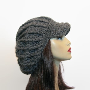 Gray Crochet newsboy hat dreadlocks hat Gray rasta hat Knit newsboy Cap Oversized Hat Newsboy Hat Slouch Cap with Visor Adult Newsboy Cap