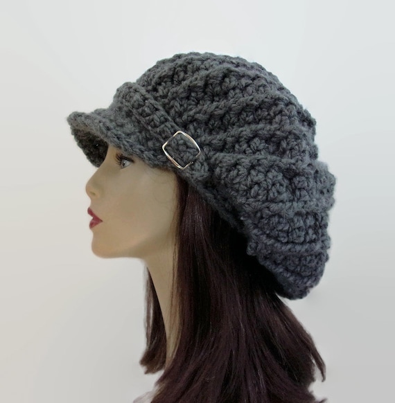 Gray Crochet Newsboy Hat With Buckle Dreadlocks Hat Gray