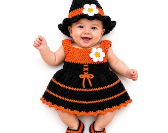 Crochet Baby Girl Witch Outfit Halloween Costume Witch Costume  Baby Witch Costume Dress Baby Halloween Outfit Knit  Baby Witch Dress Set