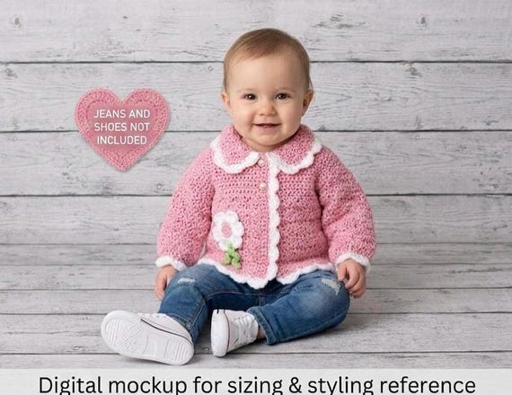 Pink Crochet Baby Sweater With Flower Knit Toddler Sweater Pink
