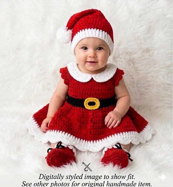 knitted santa dress Crochet Baby Girl Christmas Dress Set Santa Claus Dress Newborn Santa Dress  Red Baby Shower Gift Baby Knit Holiday Outfit Baby Santa Dress