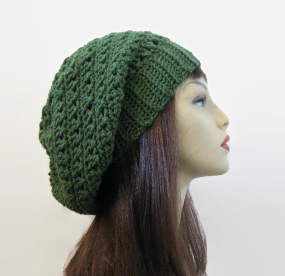 Dark Green Beanie Green Slouch Beanie Green Crochet Women's