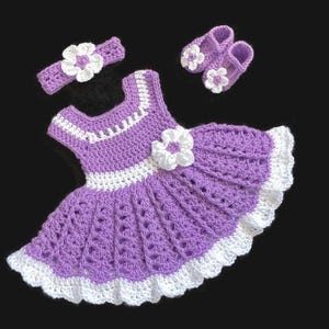 Lavender  Baby Girl Dress Purple Crochet Baby  Dress Set Newborn Baby Dress  Set Baby Knit Dress and Headband Violet Baby Girl Dress