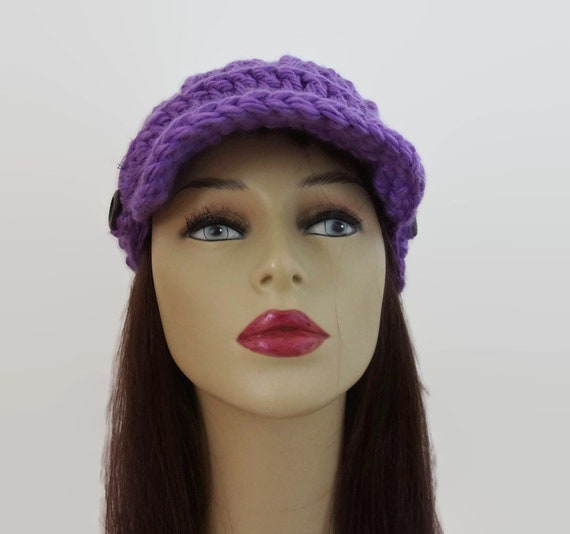 Italian Purple Knit Pageboy Hat Shetland Wool & Leather Newsboy Cap – Norcia | Handmade in  main image 4