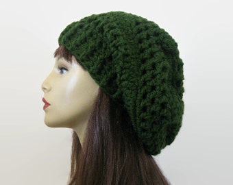 Green Crochet women's Hat Green Slouch Beanie Forest Green Knit Beanie Olive Crochet Beanie  Forest Green Slouchy Beret Green slouch Tam