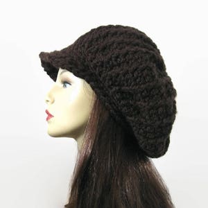 Brown Slouch Newsboy Hat Crochet Dreadlocks Hat with visor  Dark Brown knit Hat with Brim Slouchy oversized newsboy hat Adult newsboy cap