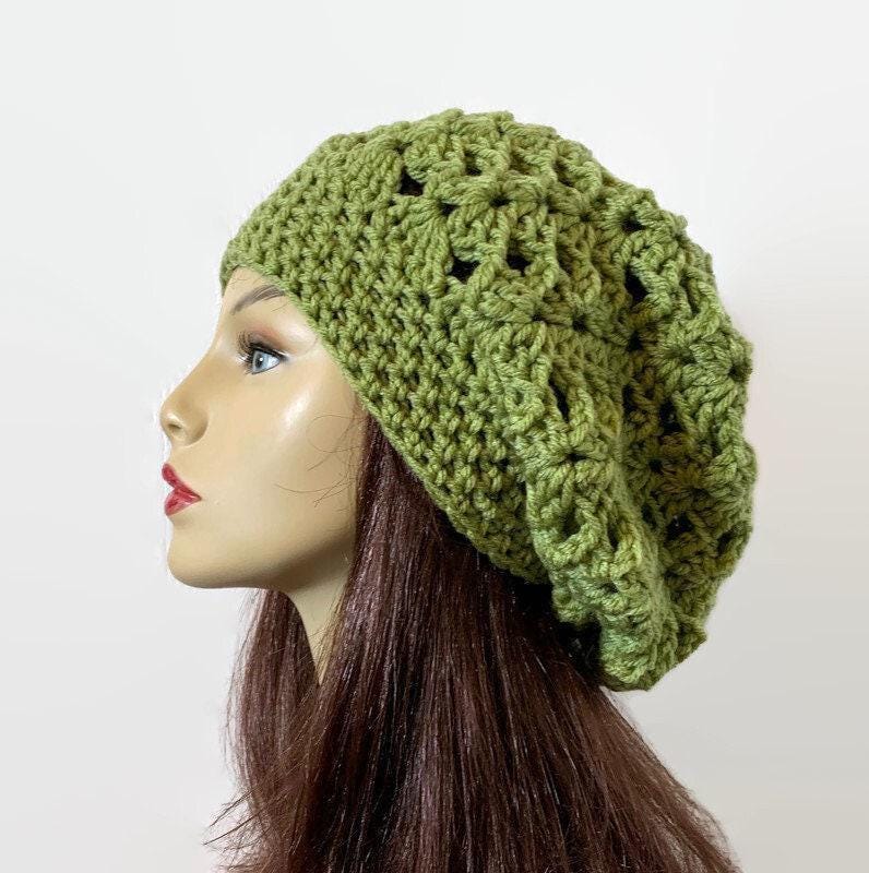 Green Slouch Beanie Olive Green Beanie Green Crochet Cap 