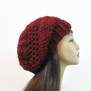 Red Crochet Slouchy Cap Maroon Hat Dark Red Crochet Cap  Maroon Slouchy Beret Dark Red slouchy Tam  slouch Knit red Beanie Crochet Red Cap