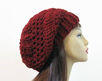 Red Crochet Slouchy Cap Maroon Hat Dark Red Crochet Cap  Maroon Slouchy Beret Dark Red slouchy Tam  slouch Knit red Beanie Crochet Red Cap