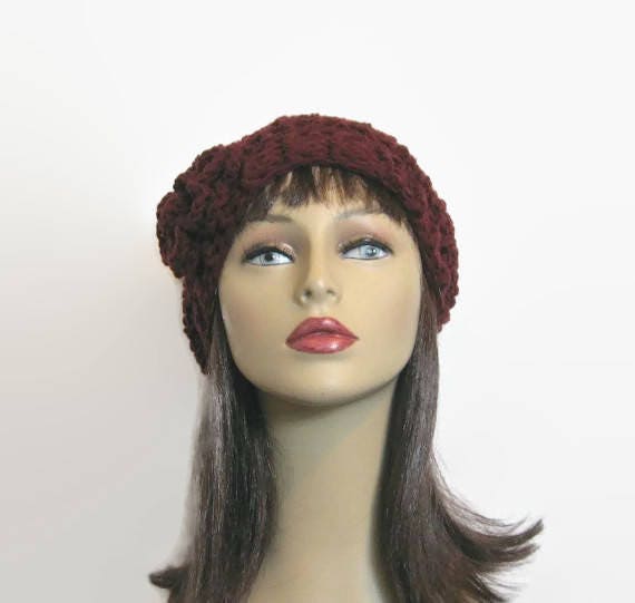 Flower Wine Slouch Beanie Burgundy 
