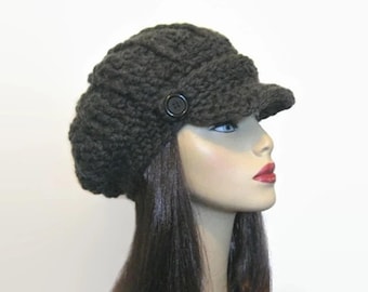 Gray Newsboy Hat Crochet Gray Cap Adult Charcoal Cap Dark gray Hat Grey Hat with Visor Hat with Brim Charcoal Hat newsboy cap Knit newsboy