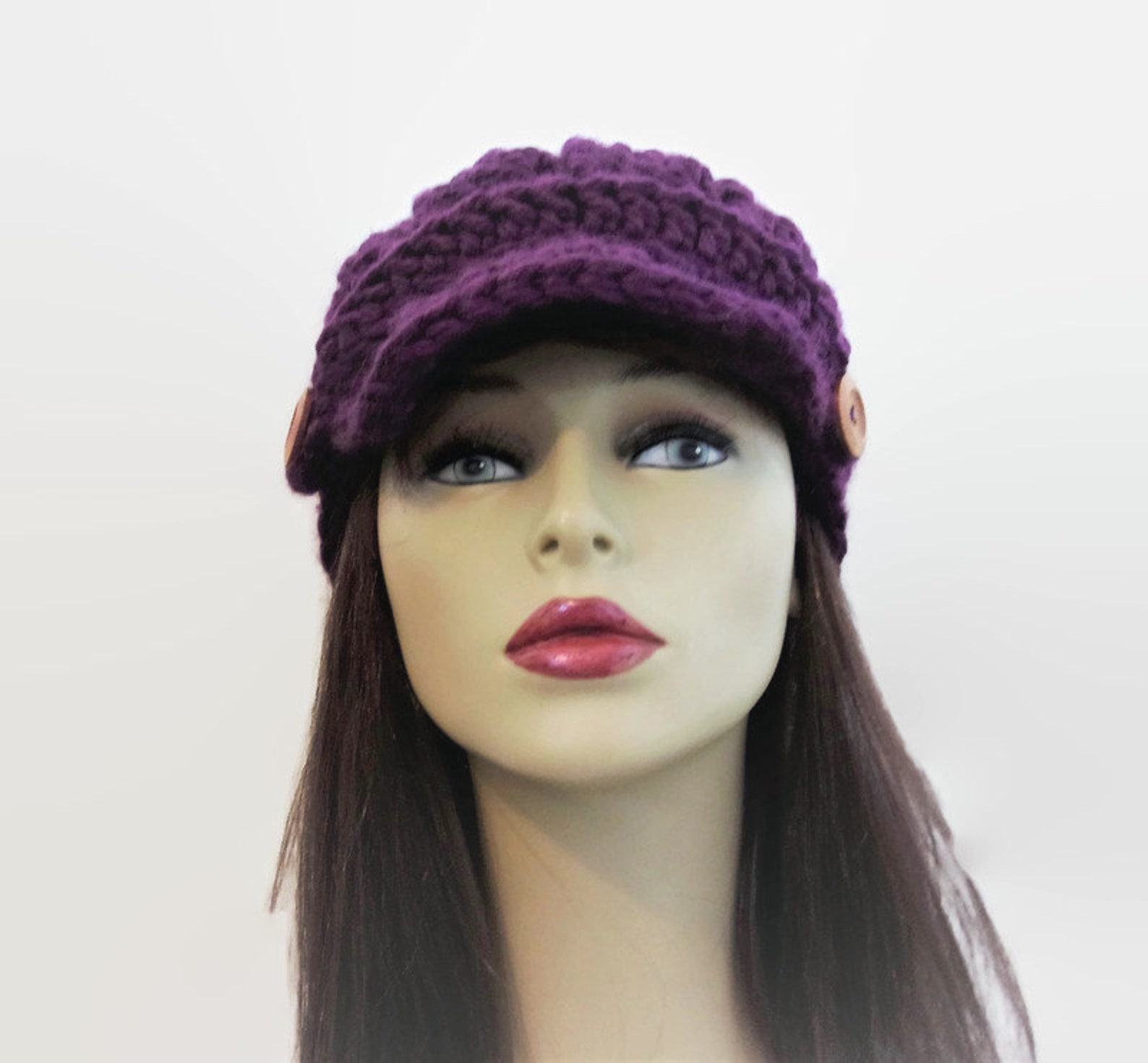 Purple Newsboy Hat Purple Knit Newsboy Dark Purple Crochet Cap Etsy