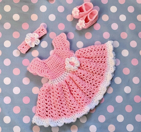 Baby Knit Dress and Headband Light Pink Baby Girl Dress Pink Baby Outfit Crochet Toddler Dress Set Newborn Baby Dress Pink Baby Girl Dress