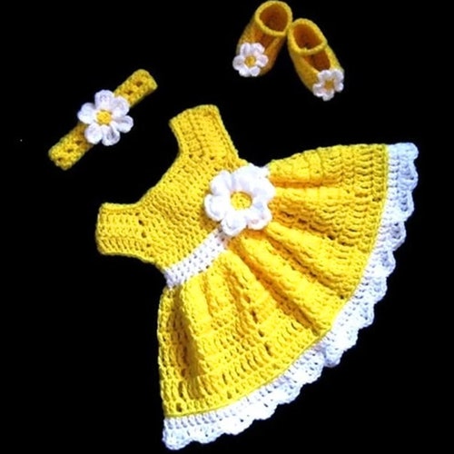 Yellow Crochet Baby Dress Set Newborn Baby Dress Baby Dress - Etsy