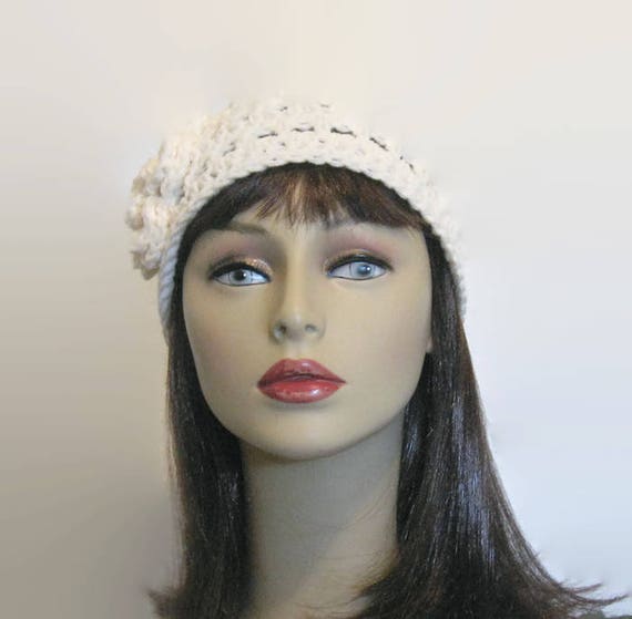 Cream Headband With Flower Cream Ear Warmer Crochet Head  display picture 3