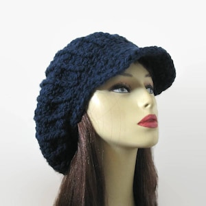 Dreadlocks hat Dark Blue rasta hat Navy Blue Crochet newsboy hat Knit newsboy oversized Hat Newsboy Blue Slouch Cap with Visor Adult Newsboy