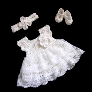 White Baby Dress Set Baby Girl Christening Set  Crochet Baby Blessing Dress Set White Baptism Baby Dress Set newborn Knit Baby Girl Dress