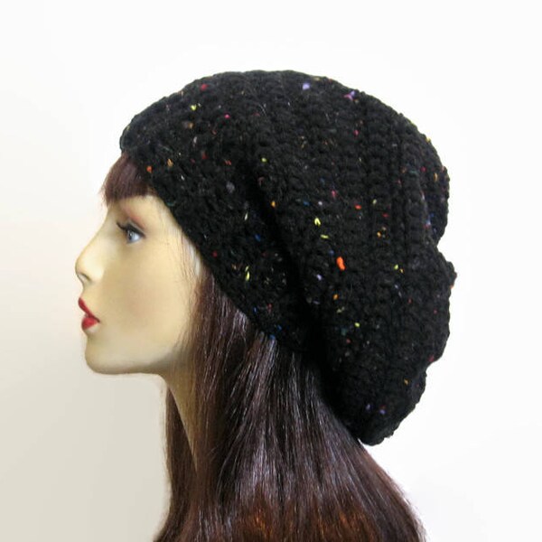 Woven Cotton Slouch Beanie Hat Orange/Black Stripes