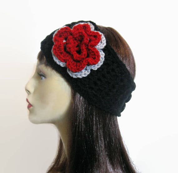 Black Multicolor Floral Knit/ Crochet Headband Amazon.com : LIANXUE Floral Knitted Headband for Women  main image 2