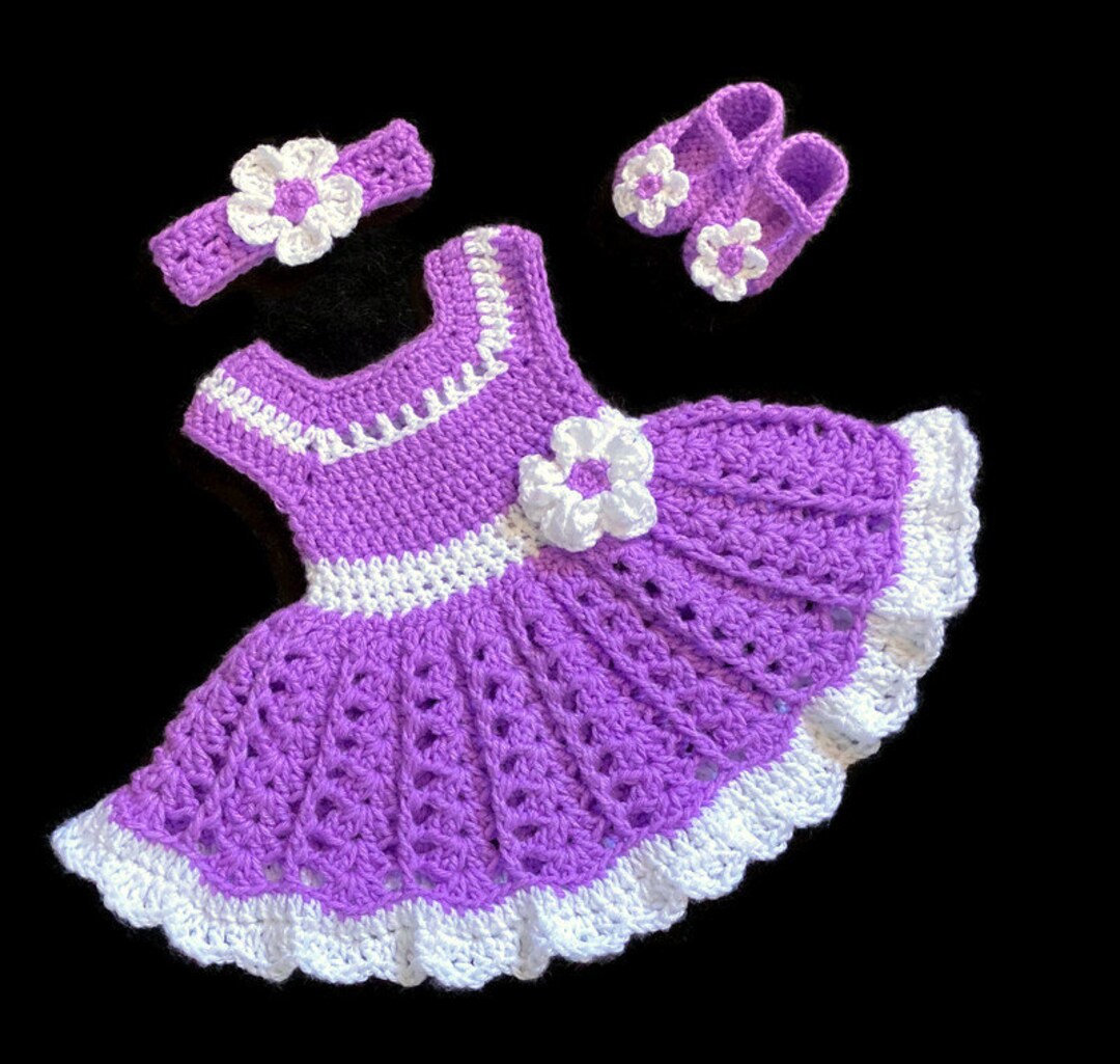 Lavender Baby Girl Dress Purple Crochet Baby Dress Set Newborn Baby