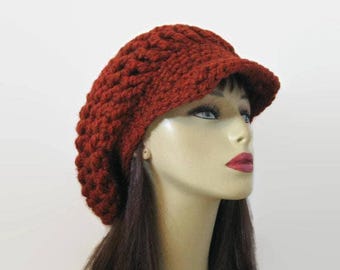 Dreadlocks hat Rust Crochet newsboy hat Brown rasta hat with visor Knit newsboy oversized Hat Newsboy Hat Slouch Cap Adult Newsboy