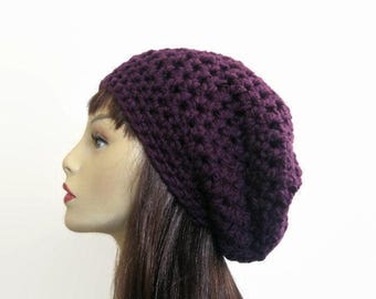 Gorro holgado de ganchillo Gorro morado de punto Gorro de ganchillo para mujer Boina color ciruela Gorro holgado morado Gorro morado de ganchillo Gorro berenjena Gorro morado de punto