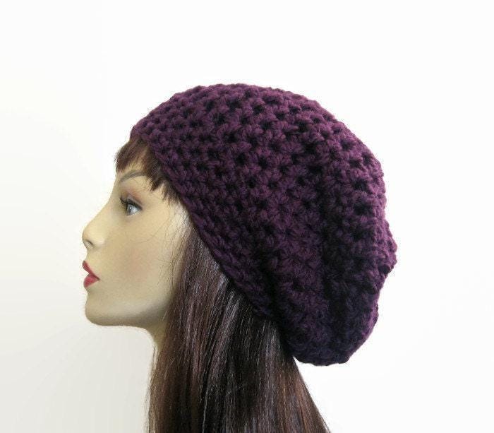 Crochet Slouchy Hat Purple Knit Beanie Crochet Women display picture 3