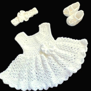 White Baby Dress Set Baby Girl Christening Set Crochet Baby Blessing Dress Set White Baptism Toddler Dress Set newborn Knit Baby Girl Dress