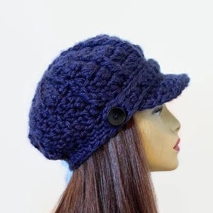 Navy Hat with Visor Crochet Newsboy Hat Dark Blue Newsboy Hat  Adult Newsboy Crochet Womens Newsboy Hat with Visor Dark Blue Hat with brim