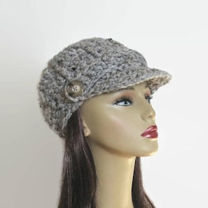 Crochet Newsboy Hat Adult Gray Cap with Visor Grey Tweed Hat with Visor Knit Hat Gray Adult Hat with Brim Gray Hat with visor Tweed Newsboy