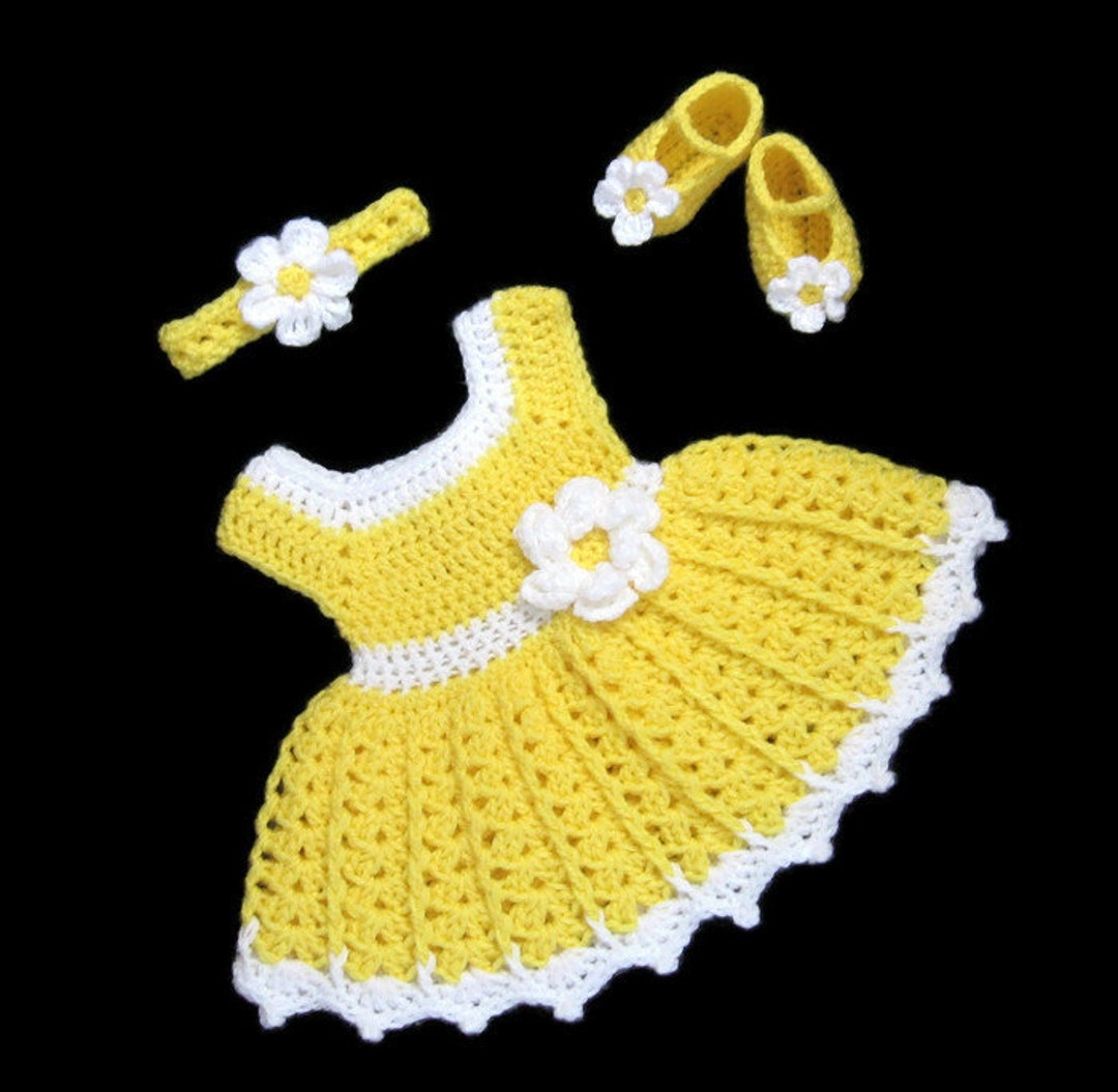 Yellow Crochet Yellow Baby Girl Dress Baby Dress Set Newborn Baby Dress