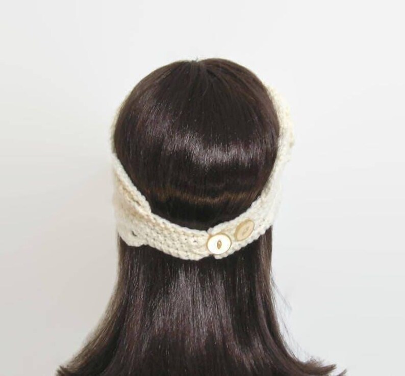 Crèmekleurige gehaakte hoofdband Crèmekleurige hoofdband met bloem Crème oorwarmer Beige oorwarmer Crème gebreide hoofdband crème hoofddoek gehaakte hoofddoek afbeelding 2
