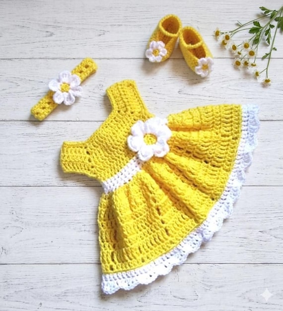 yellow newborn dress Royal Arches Butter  Cotton Girls Dress Similar to Kyte Baby Yellow Baby Dress, Crochet Baby