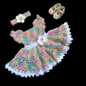 Purple  Pink Crochet Baby Dress Set Newborn Baby Dress Yellow Toddler Dress Baby Girl Dress Set Baby Knit Dress Headband  Baby Girl Dress