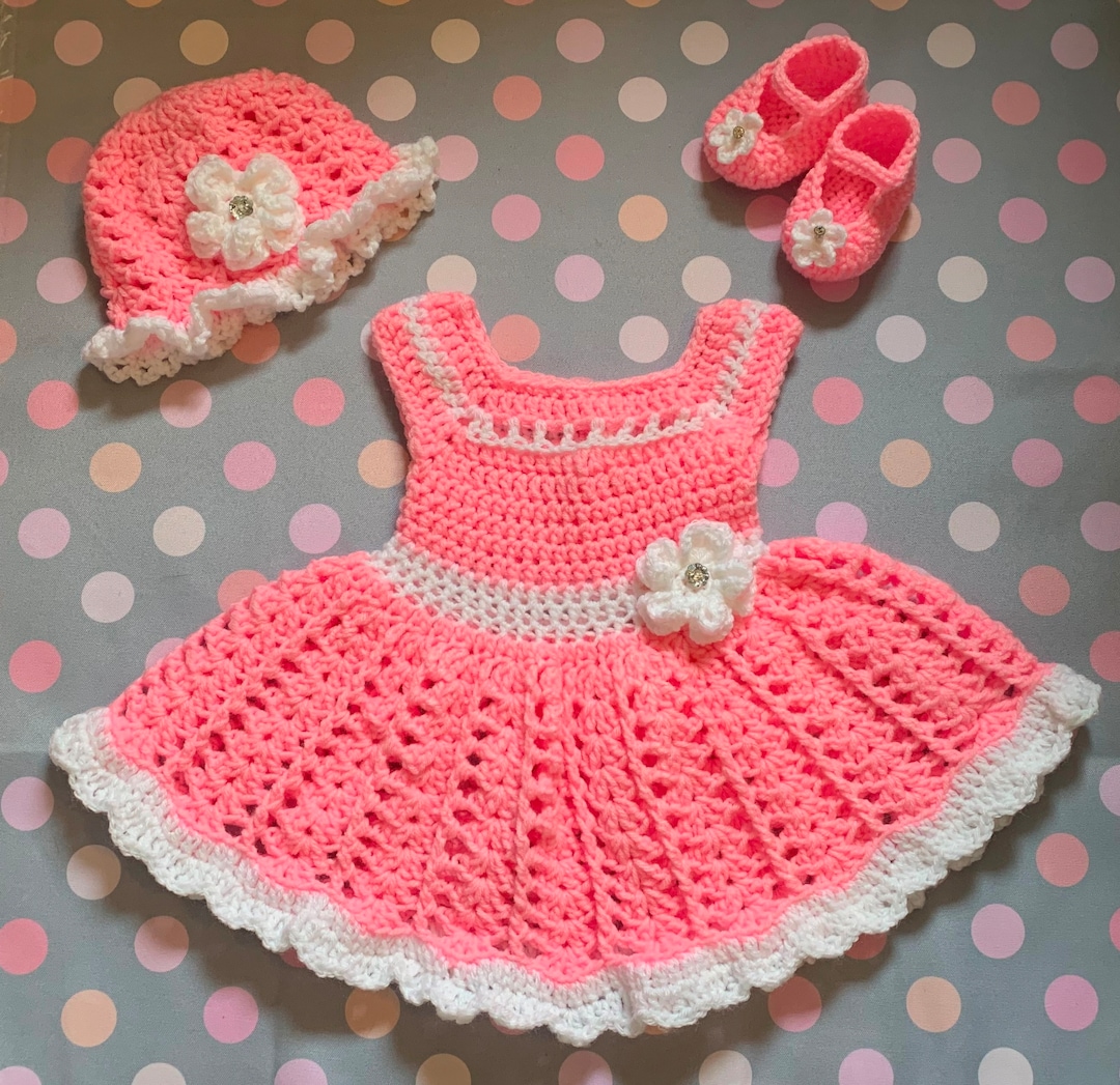 Crochet Baby Dress Baby Dress Pink Set Newborn Toddler Dress Baby Girl