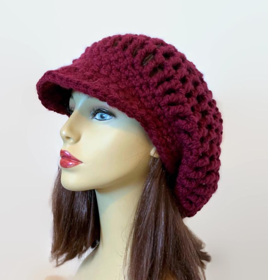 Red Rasta Hat Dark Red Rasta Hat Crochet Newsboy Hat Burgundy Dreadlocks Hat T Knit ...