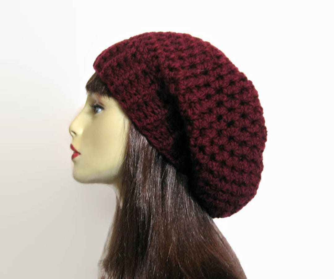Wine Beanie Crochet Slouch Hat Burgundy Hat Dark Red Oversize